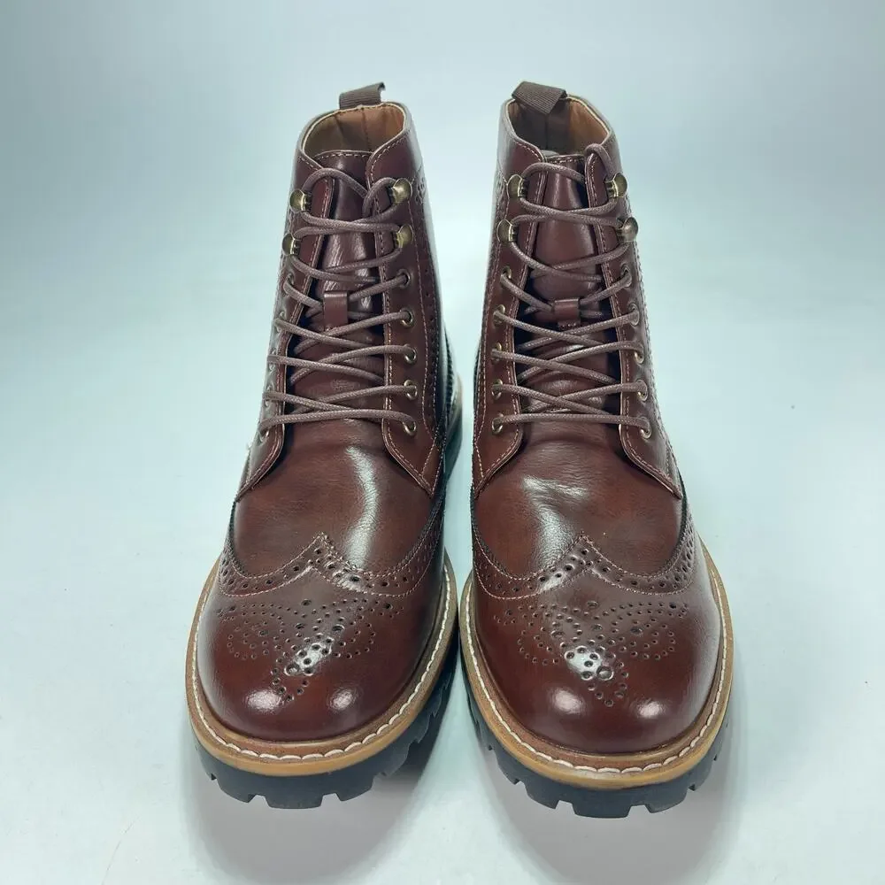 Club Room Sawyer Brown Leather Casual Wingtip Brogue Ankle Boots Mens Size 10.5M